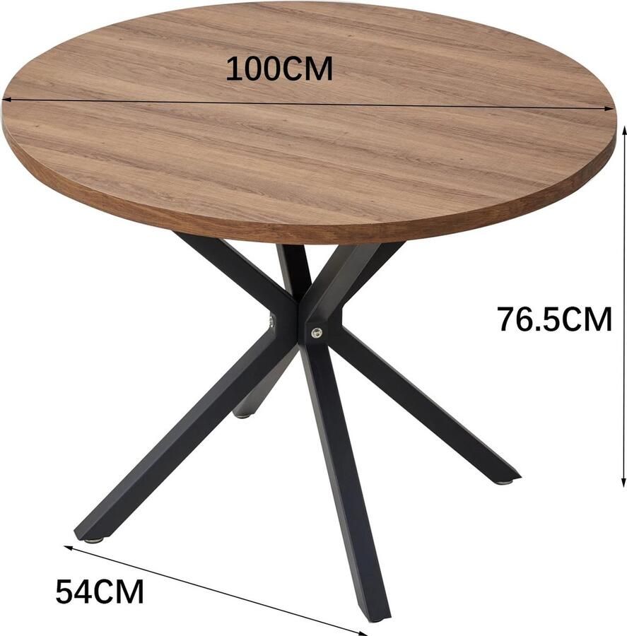 Amalee Ronde eettafel 100 cm Hout 4 personen Kleine woonkamer of keuken Massief hout Zwarte metalen poten