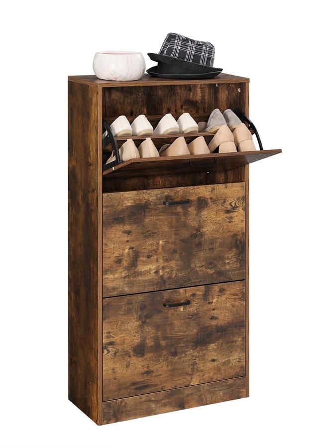 Signature Home Amazing Schoenenkast met 3 deuren Opbergkast met 3 niveaus voor schoenenrek Perfect voor smalle hal woonkamer slaapkamer 60L x 24 x 120cm vintage bruin