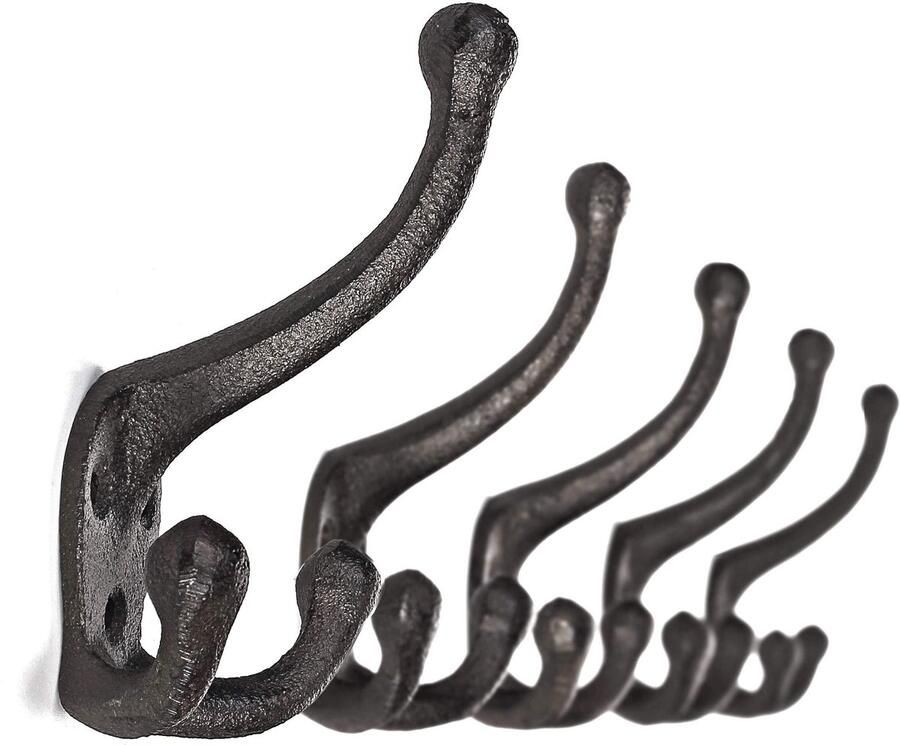 Ambipolar gietijzeren driepoothaak robuuste grote driepoot dubbele kapstokhaken. Geschikt voor kapstokken in de hal sjaal- en jashangers. Perfecte zware badhanddoekhaken (5 stuks antiekzwart)