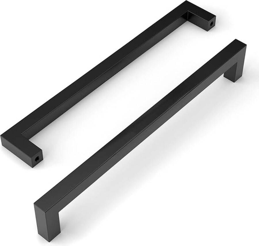 Amerdeco 10 Stuks 256 mm Mat Zwarte Deurgrepen met 40 Schroeven Roestvrij Staal Morden Vierkante Meubelgrepen voor Keuken Kantoor Laden Kast