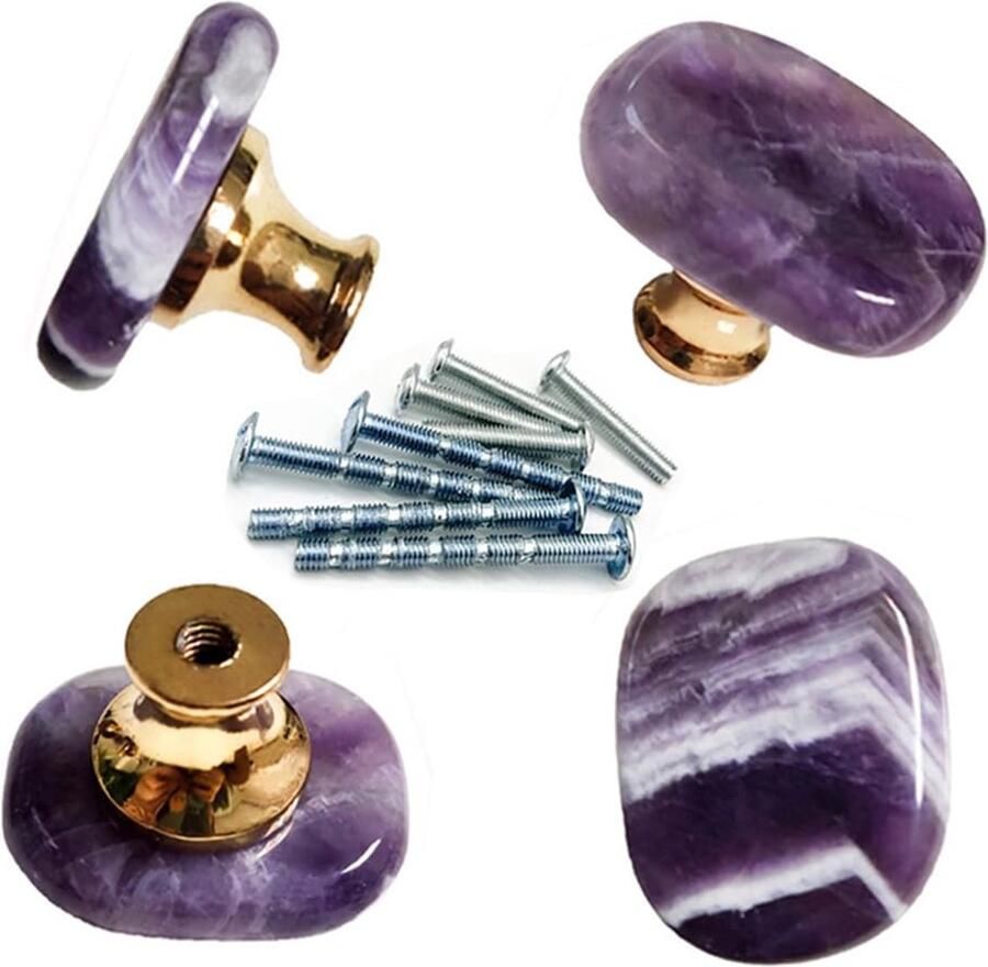 Ibenzoa Elegant Paarse Kristallen Knoppen voor Meubels en Deuren Set van 4 Stuks