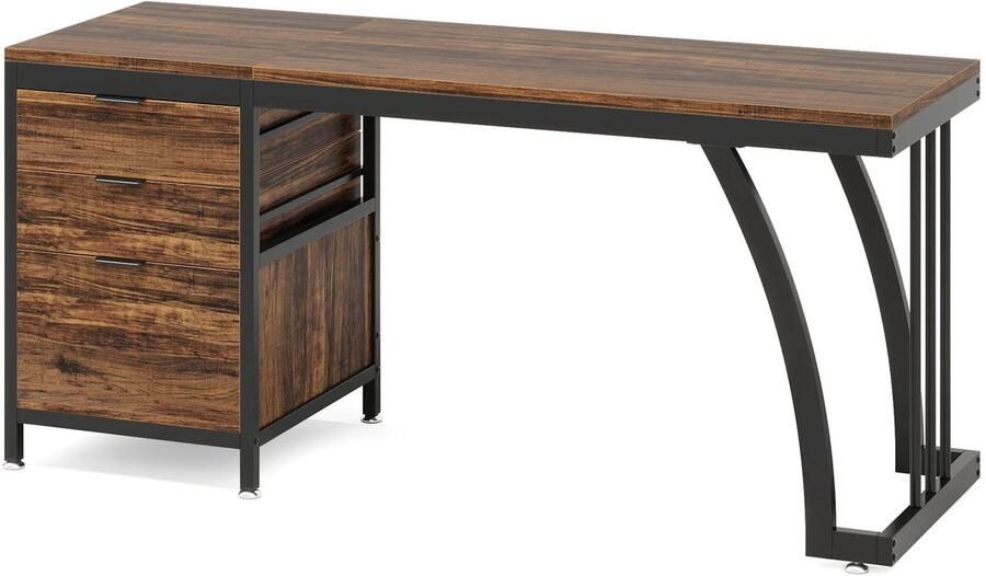 Amolass Bureau Computerbureau 3 Lades Kantoorbureau Hout Industrieel 75x50x150cm 100kg Draagvermogen Bruin