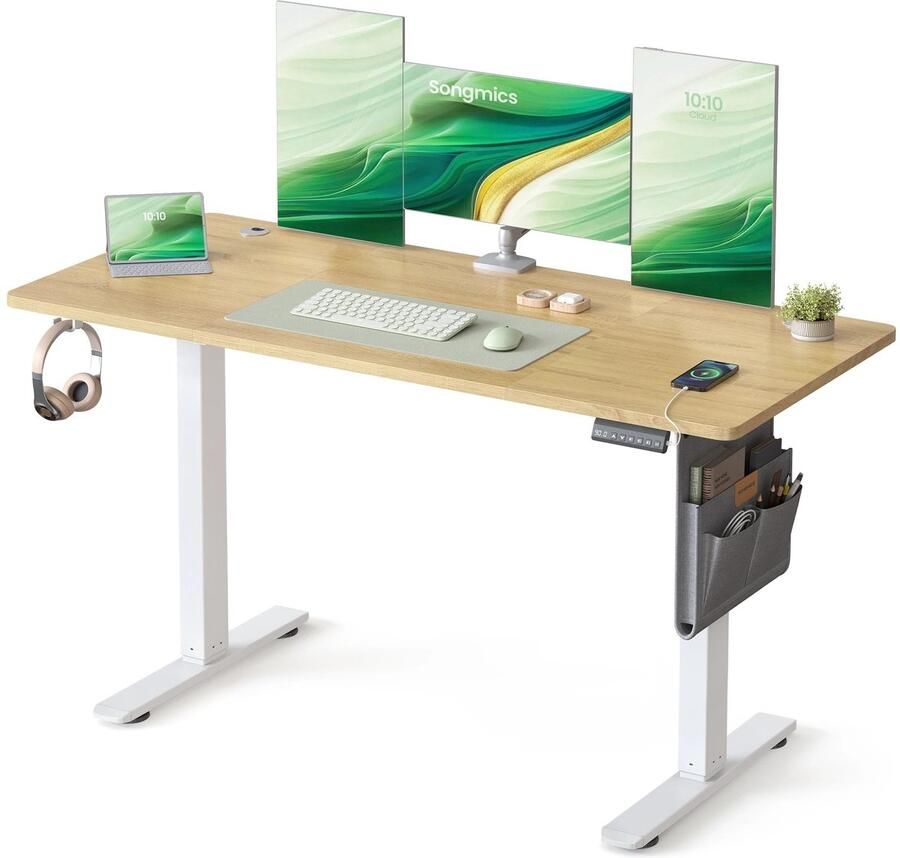 Amolass Bureau Computerbureau In hoogte verstelbaar Elektrisch Zit Sta Bureau 140x60x(72-120)cm Wit Gemakkelijk - Foto 2