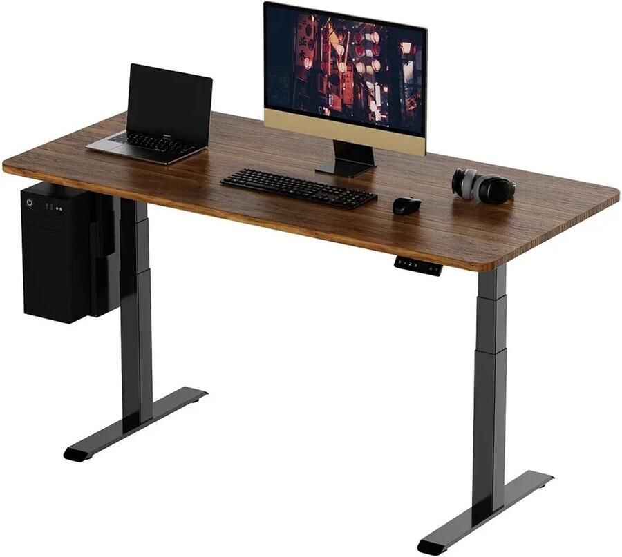 Amolass Bureau In hoogte verstelbaar Elektrisch Zit Sta Bureau 70x160x(72-120)cm Zwart Bruin Modern Gemakkelijk
