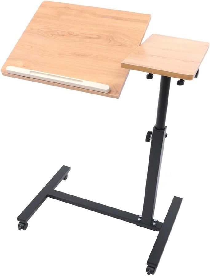 Amolass Bureau Laptop Bureau Verstelbaar Kantelbaar Bedtafeltje met wielen Verrijdbaar 34.5x60x(58x90)cm Modern