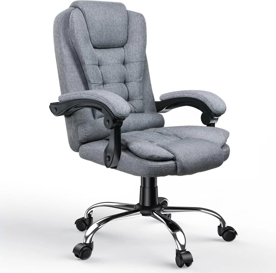 Amolass Bureaustoel Stoel met Kussens Gamestoel Grijs 130KG 115x64cm Hoogte verstelbaar 105 tot 115cm Zacht