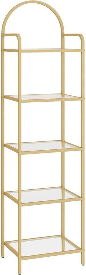 Amolass Vitrinekast Met Glas Boekenkast Opbergrek Goud Kleurig 150x40x30cm 5 Planken Decoratief Rek Modern Design