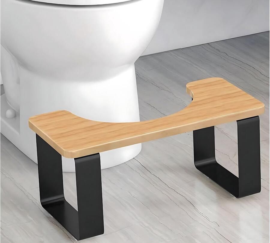 AMSAMOTION Metalen toiletkruk met houten frame 7 inch 18 cm badkamerkruk voor volwassenen antislipkruk gezonde draagbare toiletkruk voor volwassenen en kinderen