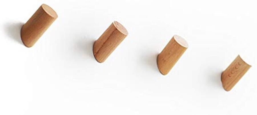 Anaan One-Tiende Muurhaken Houten Kapstokken Gemaakt van Massief Hout Kapstokken Wanddecoratie Modern (Beuken Set van 4 S Φ3*6cm)