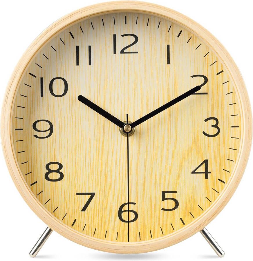 Analoge Stille Ronde klok Geruisloze Ronde Houten Klok voor op Bureau Tafel Balie Plank Lichtbruine Mantelklok