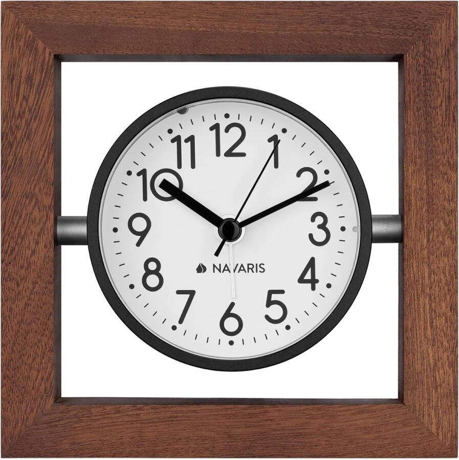Analoge Vierkant Houten Klok Geruisloos voor op het Bureau de Tafel op een Plank of Mantel Donkerbruin met Witte Klokplaat