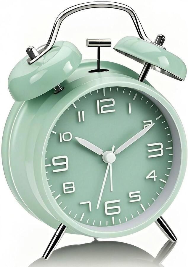 Analoge wekker niet-tikkende kinderwekker extra luid voor diepe slapers werkt op batterijen vintage metalen nachtkastje voor volwassenen tieners en kinderen wekker voor de start van het schooljaar groen