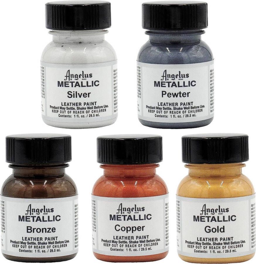 Angelus Metallic Leather Paint Set 5 Colors 1oz Jars