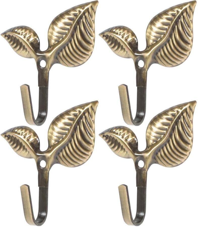 Angoily 4-pack vintage kapstokhaken: bladhaken rustieke wandhaken vintage kapstokhaken decoratieve enkele wandhaken voor sjaal tas handdoek sleutelkap kleding huis keuken – brons