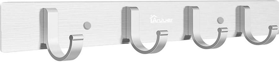 Anjuer kapstok 4 haken voor slaapkamer badkamer keuken handdoeken hoeden kammen sleutels handtassen accessoires aluminiumlegering geborsteld zilver