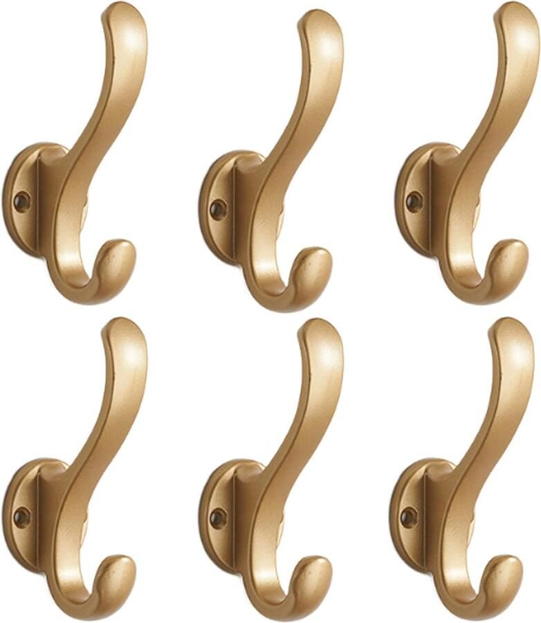 Anneratteryer 6 stuks kapstokhaken gouden wandhaken haken deurhaken gouden kapstokhaken vintage kapstokhaken messing voor entree garage slaapkamer terras badkamer