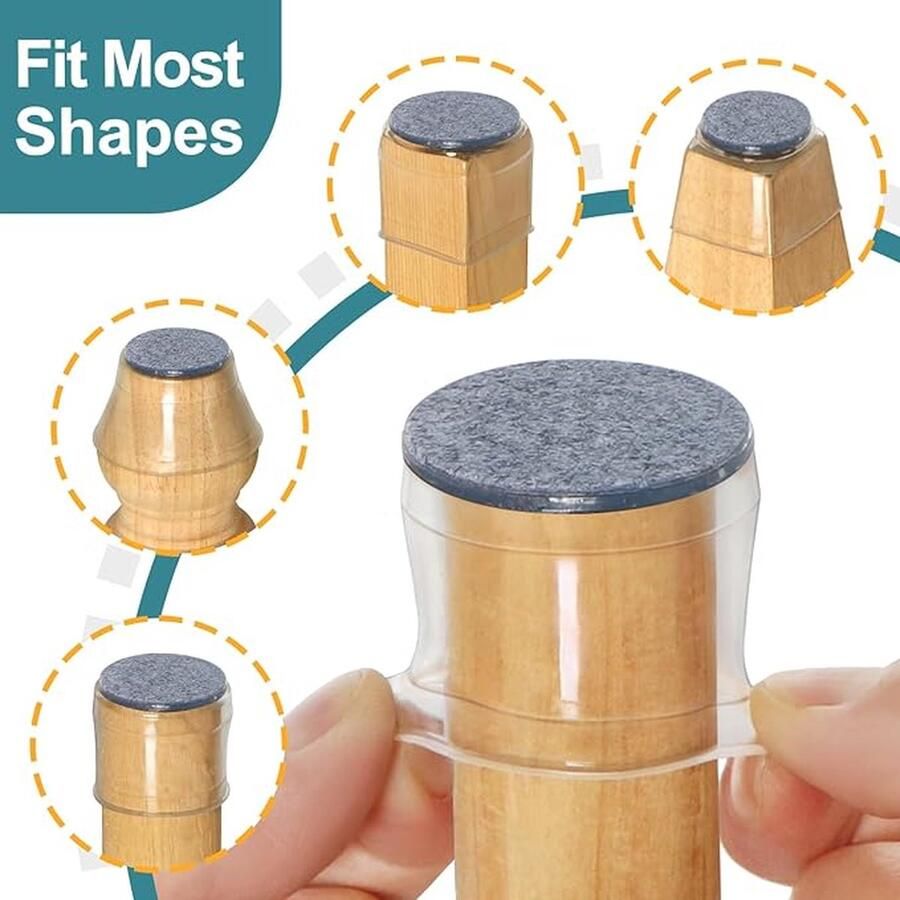 Anormal Lion 24stk herbruikbaar Stoelpoot Tafelpoot schoenen Transparent met antikras vilt Vloer bescherming Silent: Geen geluid bij het glijden -Rond 26 mm - Foto 3