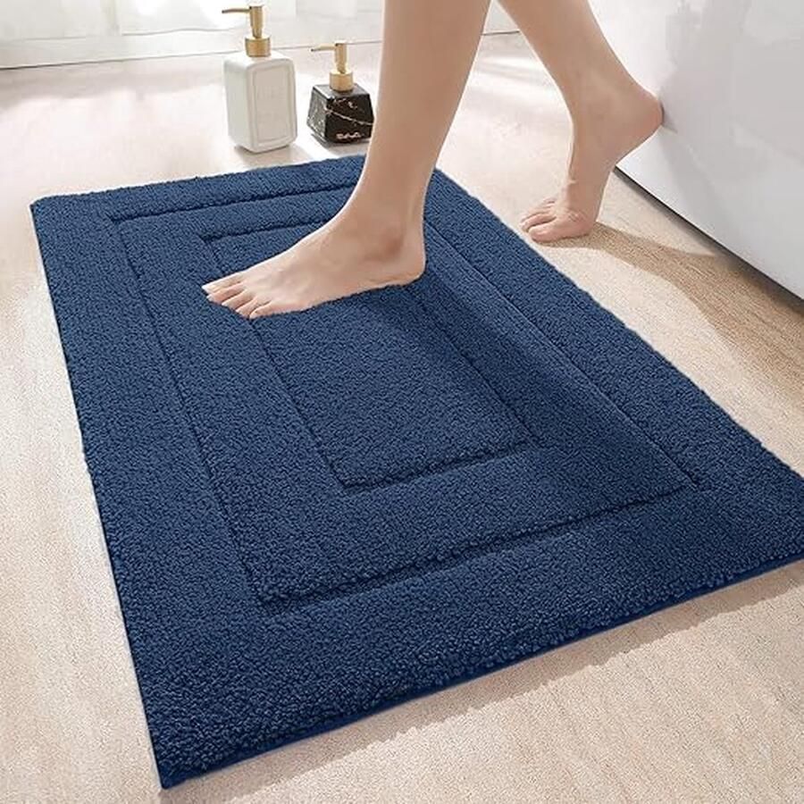 Anti-slip badmat zachte microvezel badkamermat waterabsorberend machine wasbaar extra dikke badkamer en douchemat 60 x 90 cm marineblauw