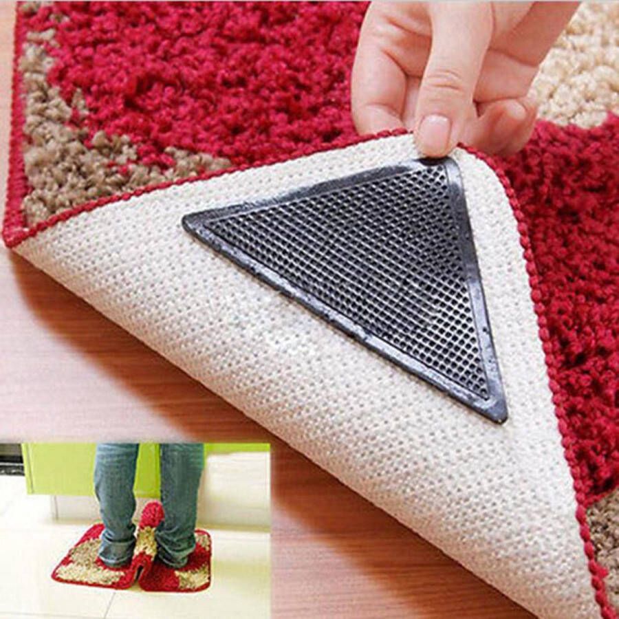 Anti-slip Sticker Nooit meer uitglijden op je tapijt 4 stuks Tapijt Tape Dubbelzijdig Dubbelzijdige Vloerkleed Kleefband Verwijderbaar Gripstickers voor op douchemat en vloerkleed Herbruikbaar
