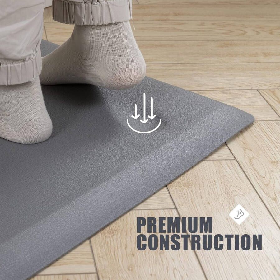 Anti-vermoeidheid keukenmat 20 mm dikke gewatteerde keuken staande matten vloermatten PVC waterdicht hardloper tapijt voor staand bureau keuken kantoor (grijs 44 x 70 cm)