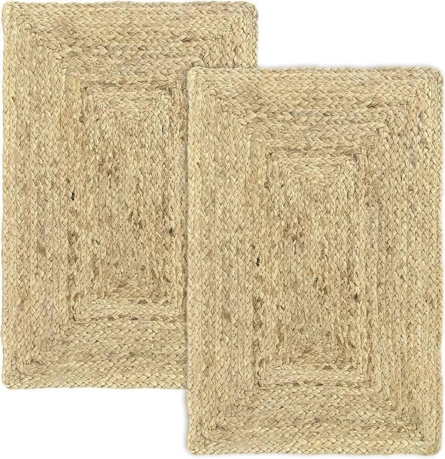 Handgevlochten Jute Tapijt Natuurlijke Kleuren voor Woonkamer Eetkamer Slaapkamer en Hal Set van 2 (40 x 60 cm)