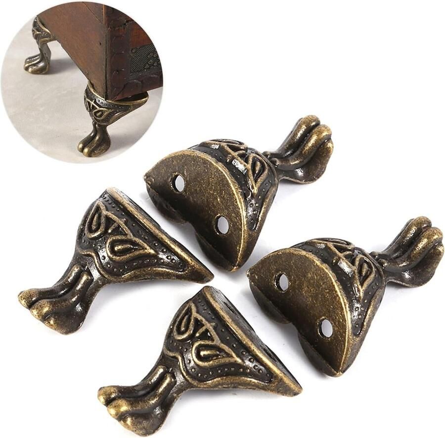 Antiek Messing Sieraden Geschenkdoos Meubels Hoeken Voeten Decoratie Benen Hoekbeschermer Vintage Fittingen Set van 4 Stuks