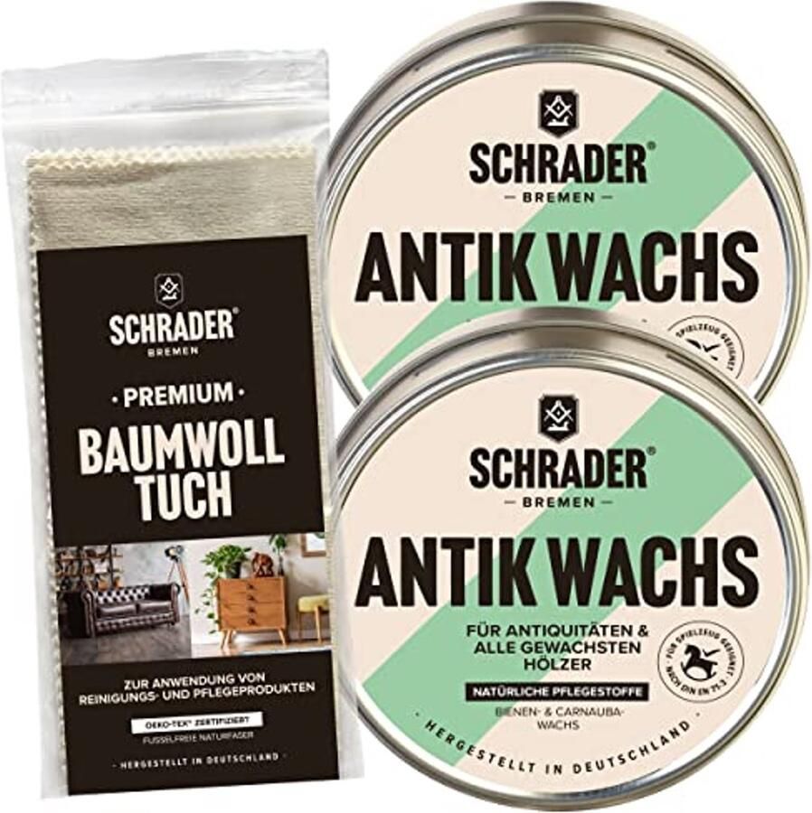 Antiek meubels verzorgingsset met was en polijstdoek 3-delig