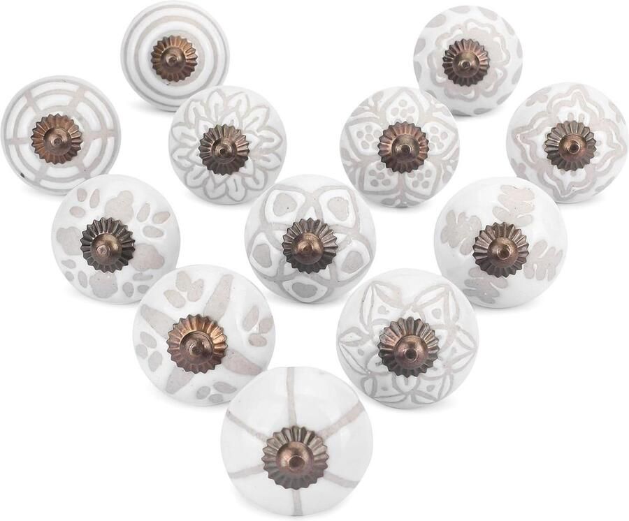 Antieke bloemen keramische knoppen voor kasten-commodes-deuren-laden handbeschilderd keuken-badkamer glanzend oppervlak 12 stuks