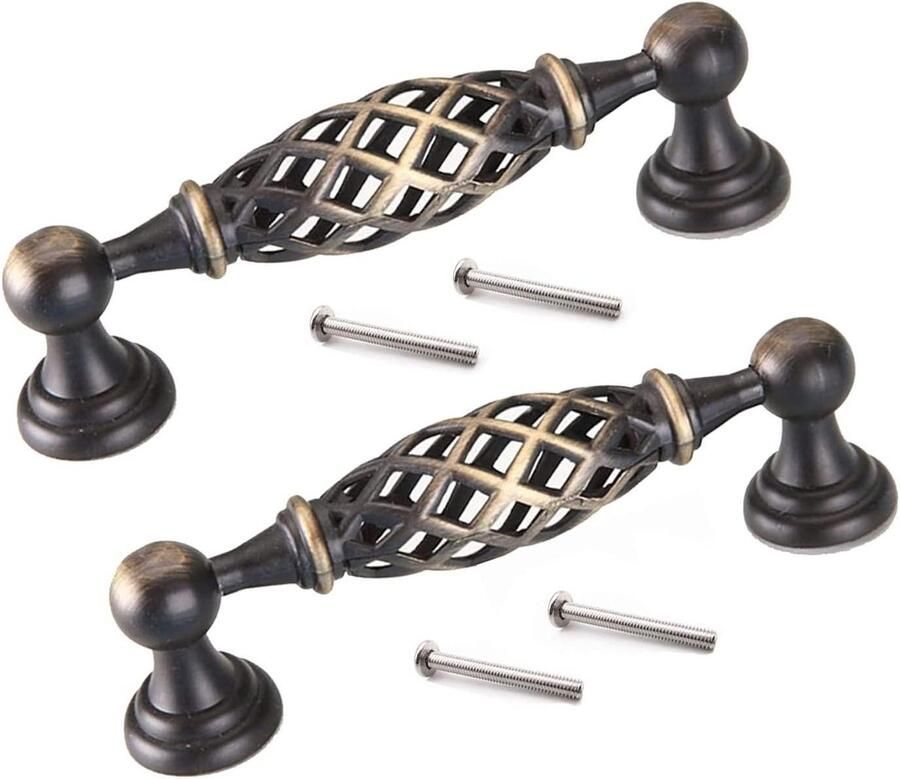 Antieke Boog Handvat met Schroef Set van 2 stuks Brons Vintage Stijl Vogelkooi Design Voor Meubels Brits Design Keukenkast Handgrepen Lade Deurkasten Duurzame Metalen Handgreep