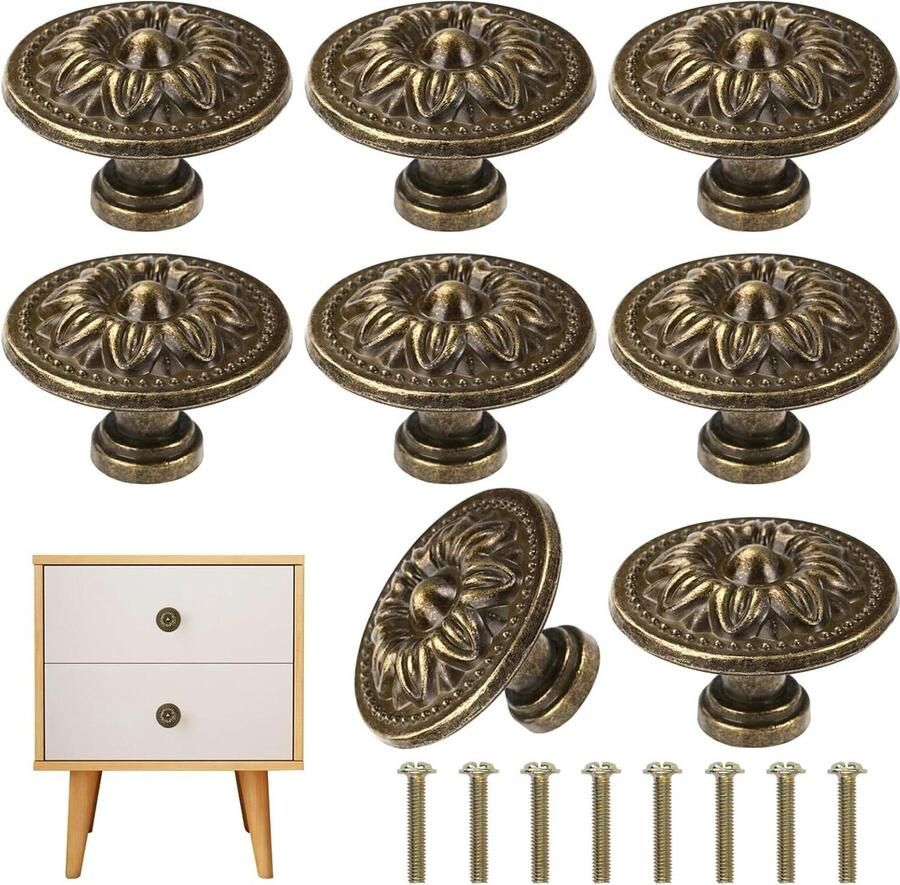 8 stuks antieke bronskleurige kastknoppen bloemenpatroon ronde ladegrepen meubelknop bronskleurig voor meubels commode