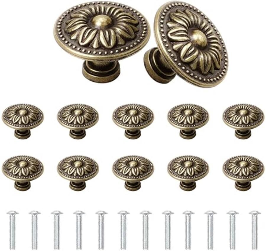 Antieke Bronzen Kastknoppen 30MM Set van 12 Rund Knoppen voor Meubels