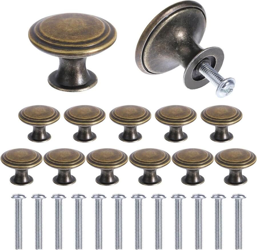 Allecto plus 12 stuks antieke bronzen kastknoppen vintage grepen ronde ladegrepen met schroeven set voor kast en lade