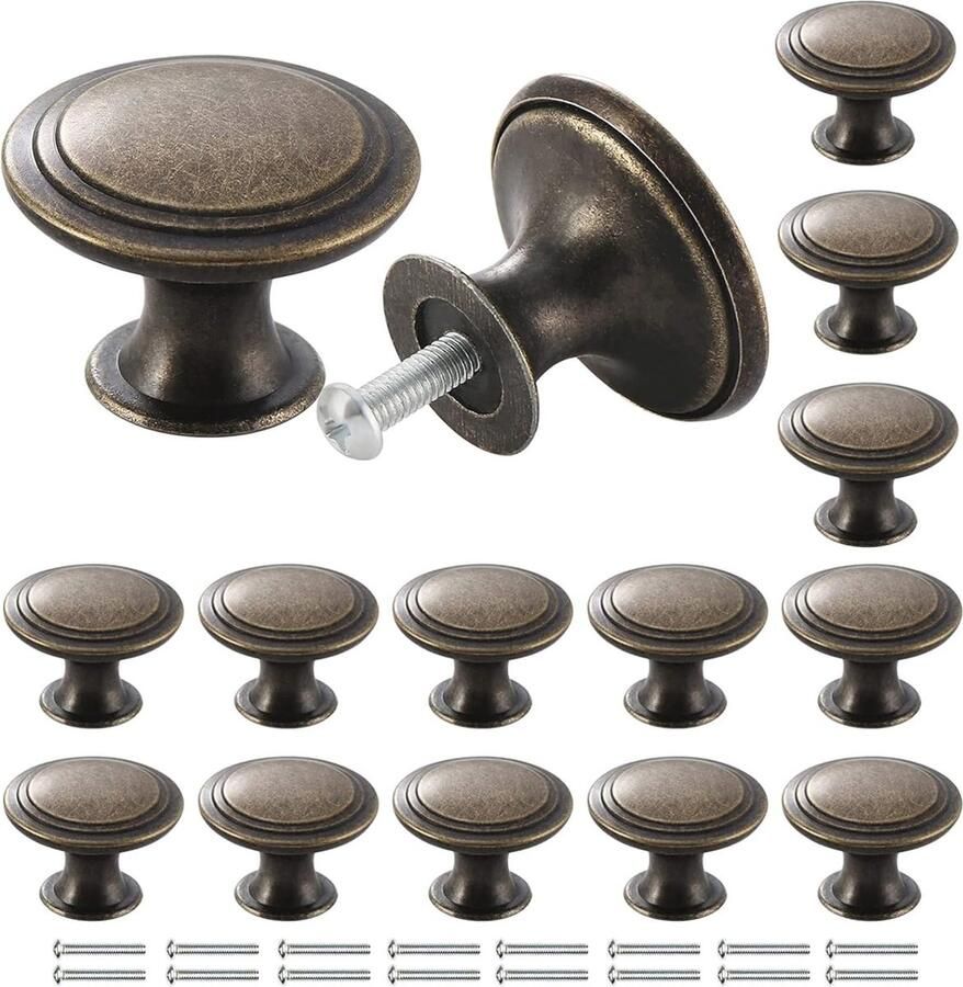 Antieke Bronzen Ladeknoppen 30 mm 16 Stuks Vintage Kastknoppen voor Kasten en Meubels