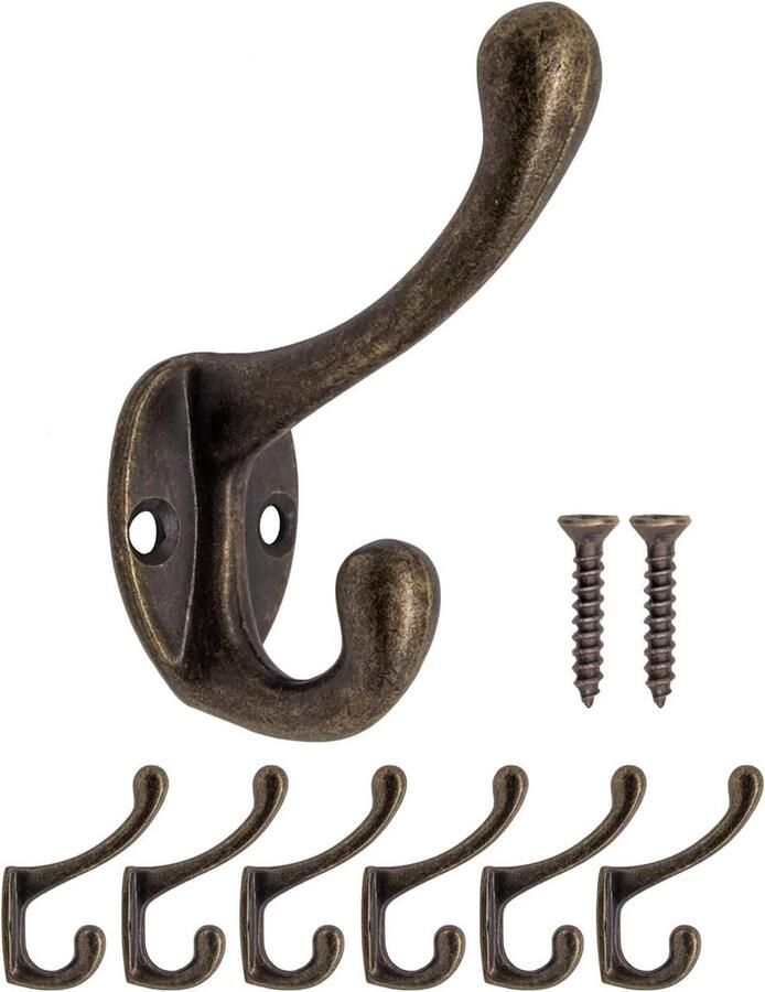 Antieke garderobehaken messing brons ontwerp set van 6