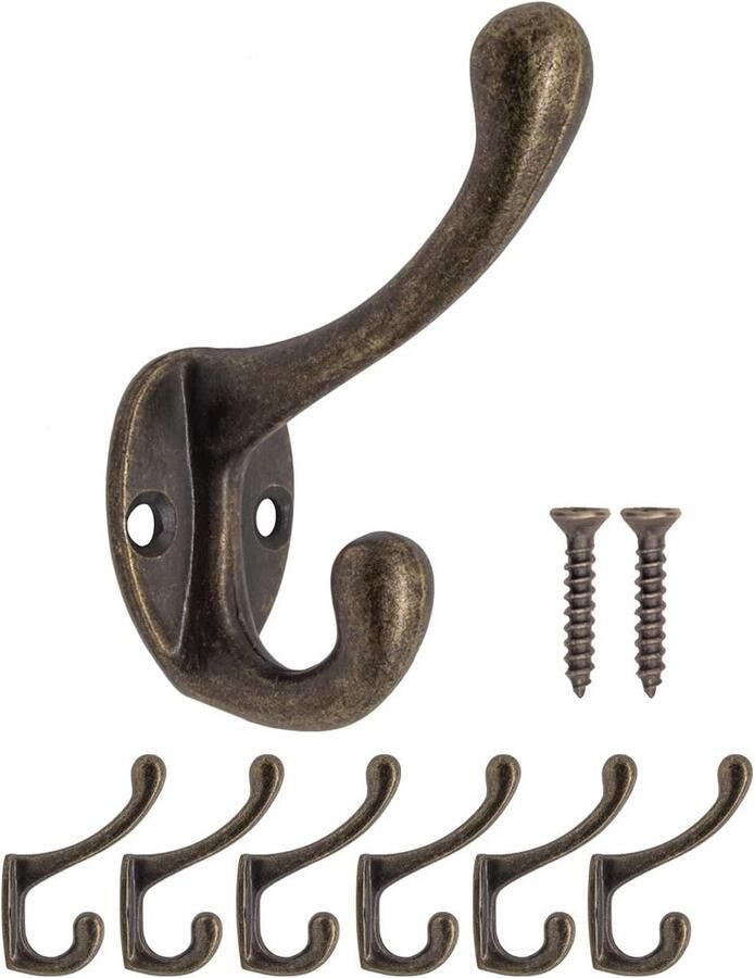 Antieke garderobehaken set van 6 Messing brons design voor kleding en handdoeken