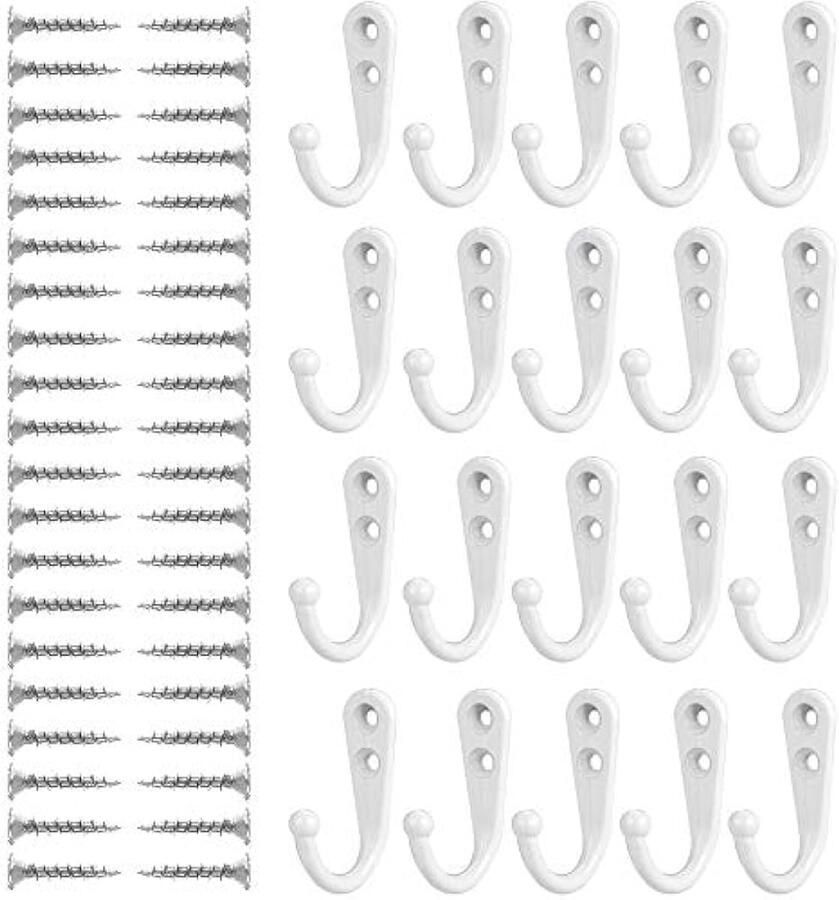 Antieke haken 20 stuks enkele kapstokhaken retro stijl enkele haak ontwerp antieke hoed wandmontage haak voor keuken badkamer slaapkamer wit (bevestigingsschroeven meegeleverd)