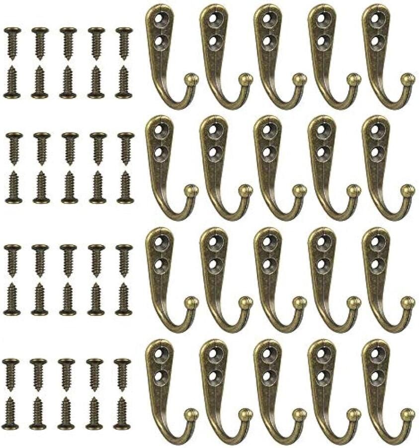 Antieke haken 20 stuks enkele kapstokken retro stijl enkele haak ontwerp antieke hoed wandgemonteerde haak voor keuken badkamer slaapkamer brons (meegeleverde bevestigingsschroeven)