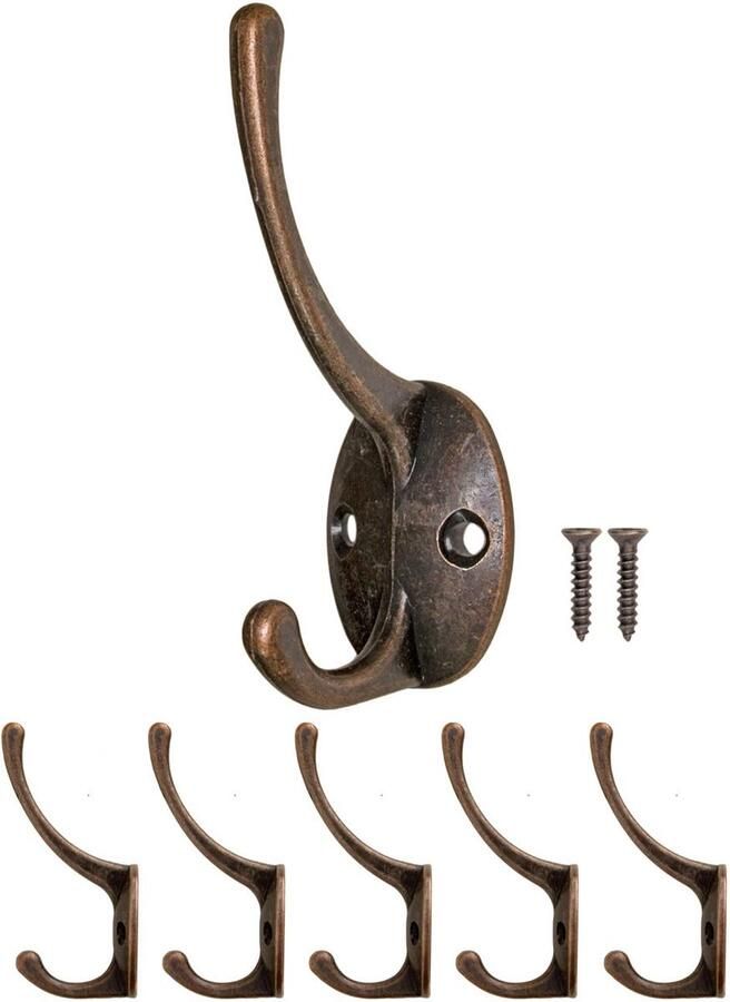 Antieke kapstokhaken Vintage design Set van 5 Koper