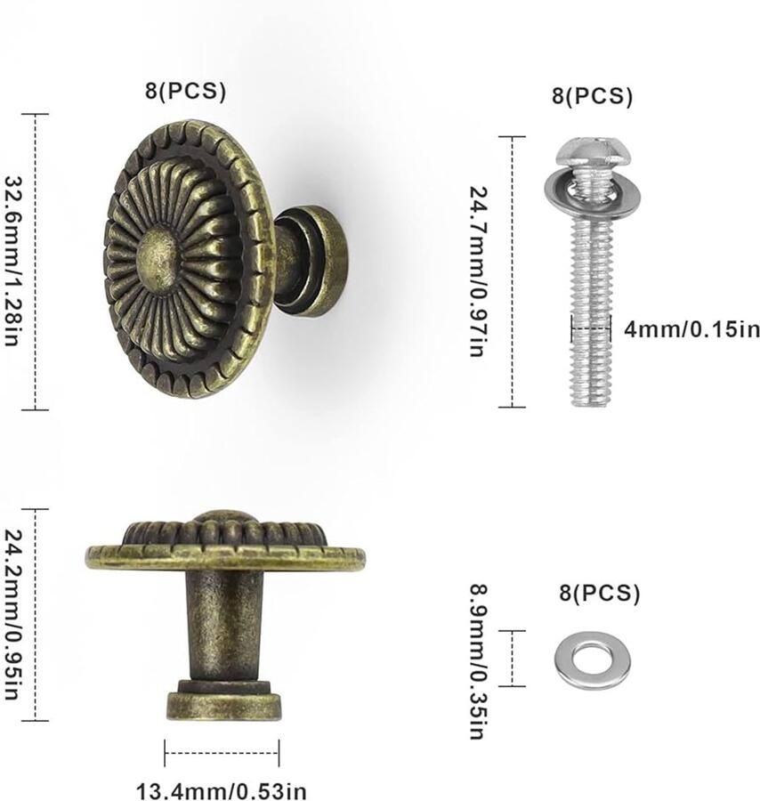 Antieke kastgrepen retro stijl set van 4 zinklegering