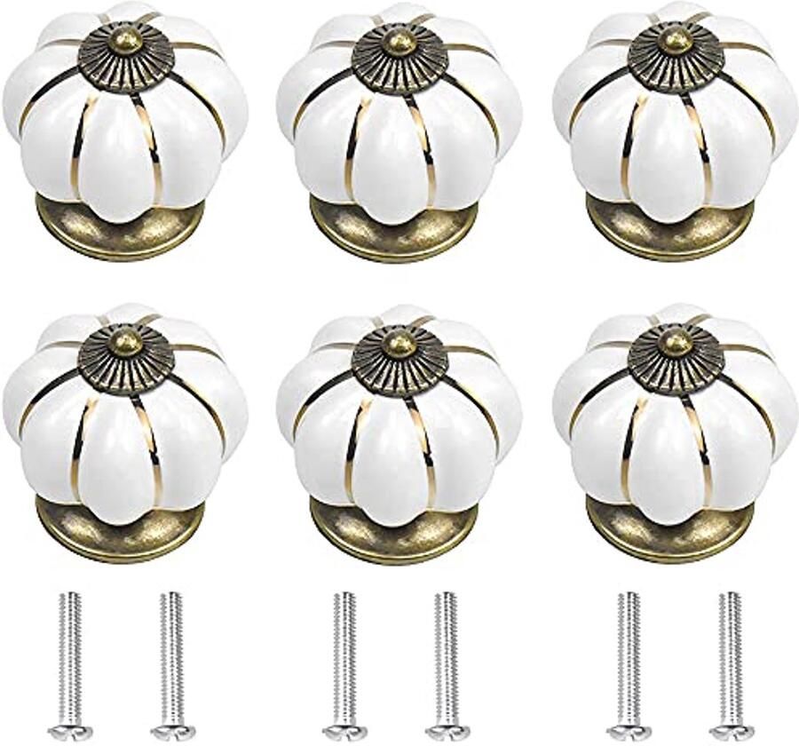 Antieke keramische ladeknoppen voor meubels Set van 6