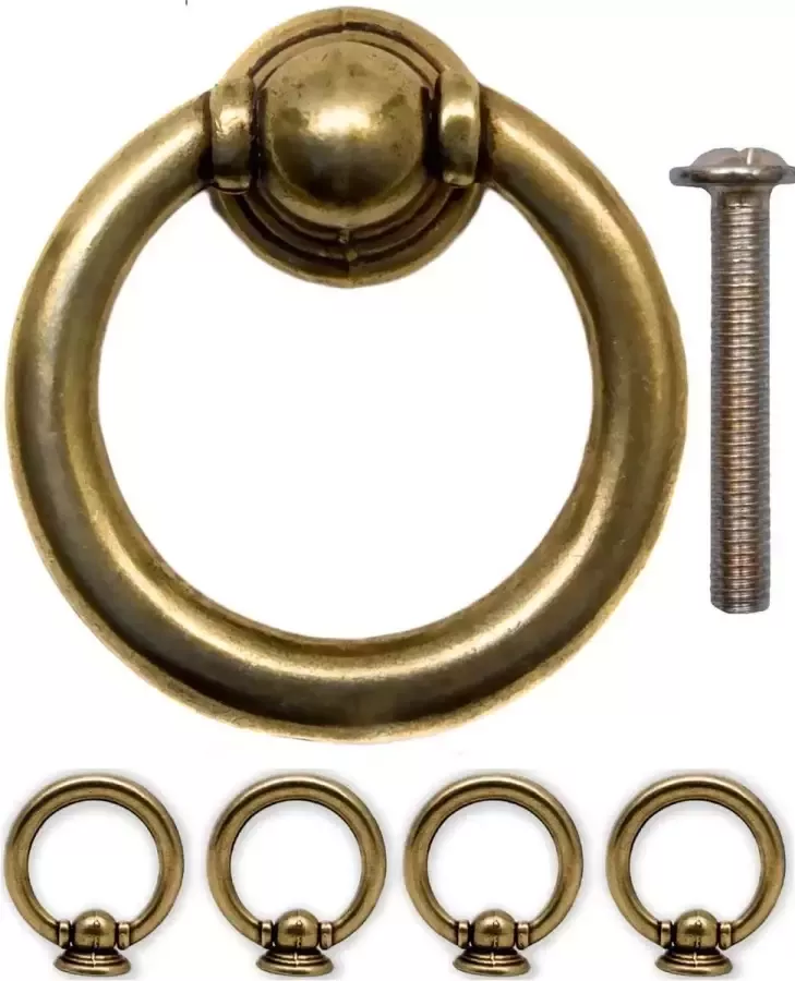 Antieke lade-grepen ring-oogjes ijzeren handgrepen messing brons design voor schuifdeuren kastdeuren kisten vintage landhuis retro 35 mm set van 4
