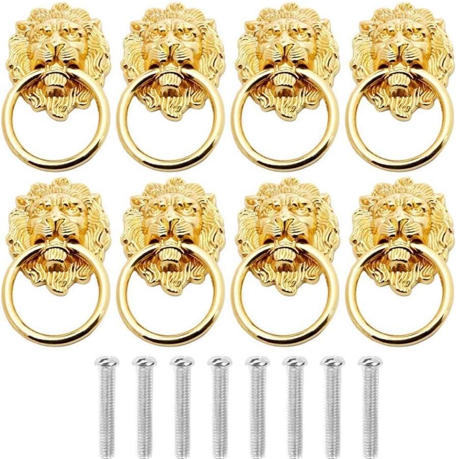 Antieke Leeuwen Hoofd Handgrepen 8 stuks Gouden Metalen