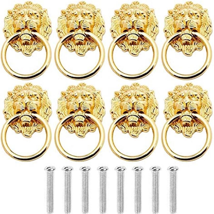 Antieke Leeuwen Hoofd Handgrepen 8 Stuks Metalen Deurklinken voor Kasten en Deuren