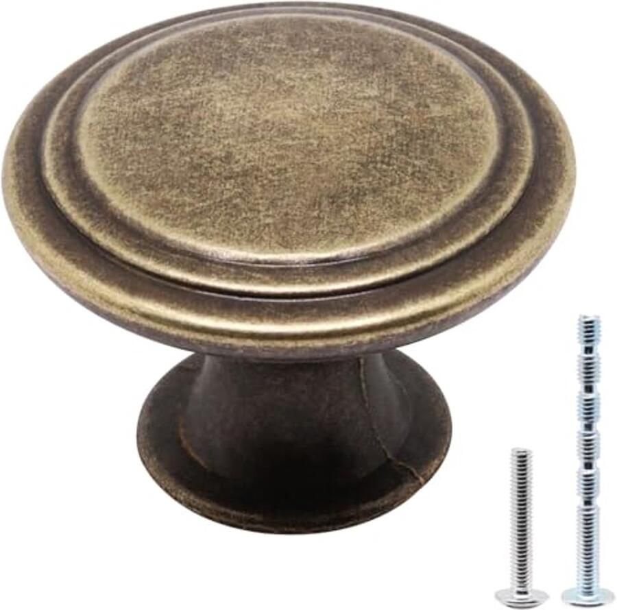 Antieke Messing Kastknoppen 10 Stuks Ronde Deurknoppen voor Keukens en Meubels