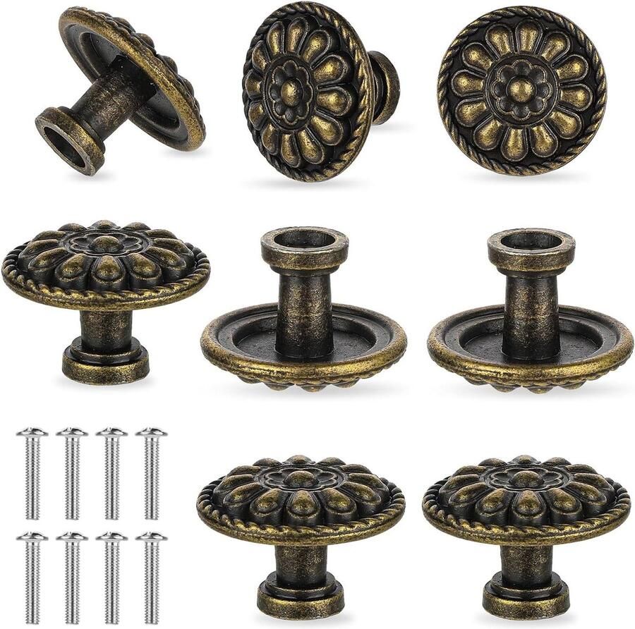Antieke messing ladeknoppen vintage Set van 8 ronde kastknoppen diameter 3 cm