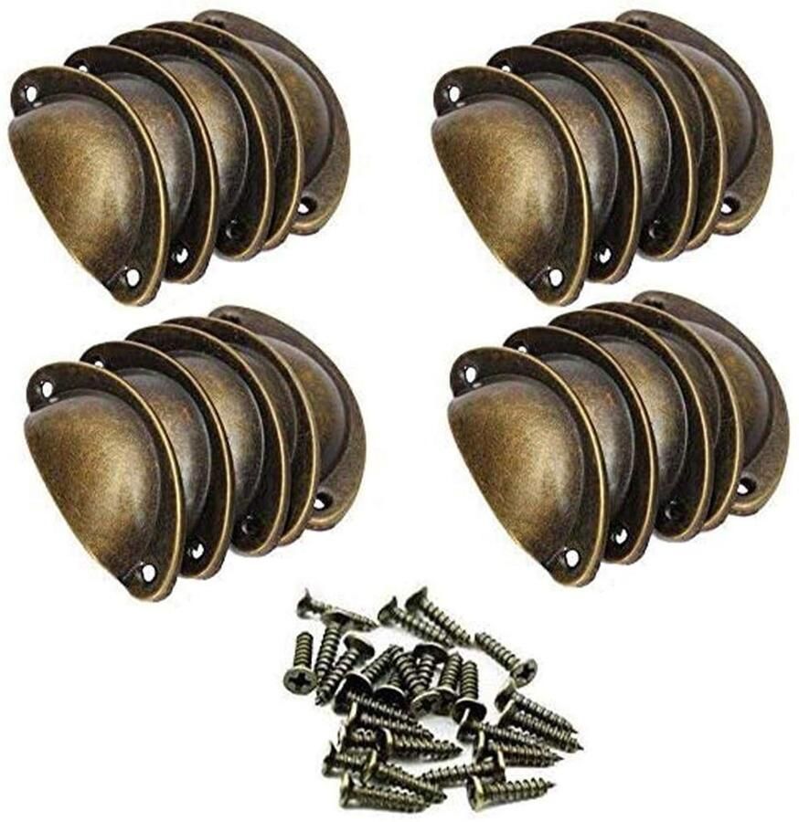 Antieke Schelphandvatten Vintage Chique Trekgreep 20 Stuks Messing 82 mm