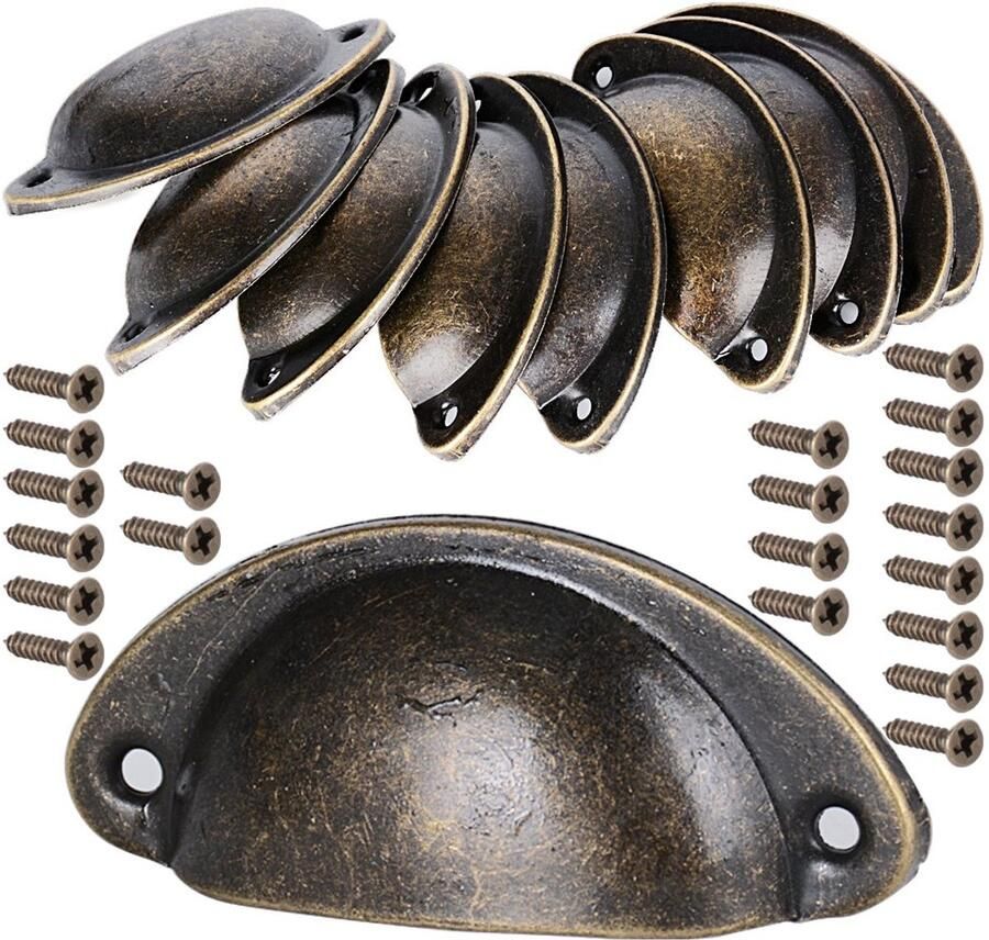 Antieke vintage schelpgreep Brons 10 stuks 82 x 35 mm