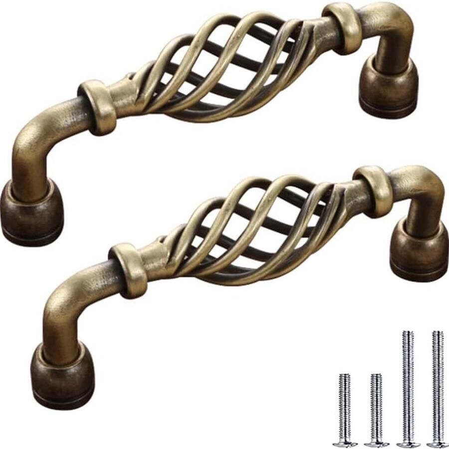 Antieke vogelkooi kastgrepen vintage metaal zwart kastgrepen met schroeven ladegreep meubelgreep deurgreep handgrepen voor keukenkast lade kast (96 mm brons A)