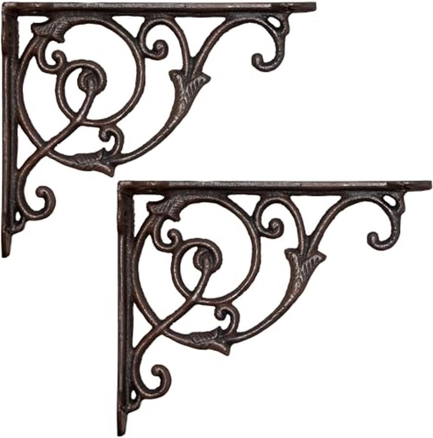 Antieke Wandhoek Boekenkast Plankdrager Set in Gietijzer