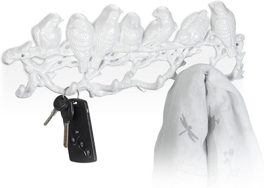 Antieke wandkapstok 6 haken voor hal en gang wit gietijzer 13x36 5x4 5 cm